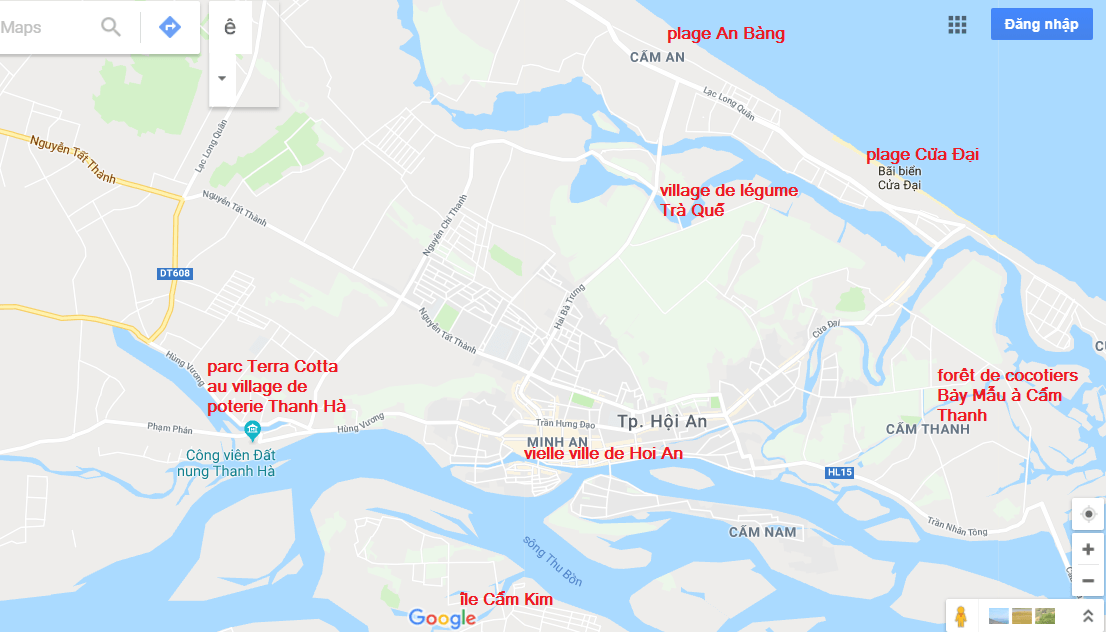 carte des attractions à Hoi An Vietnam carte des attractions à Hoi An Vietnam