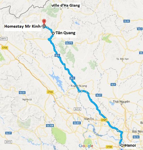 route pour aller de Hanoï à Hoàng Su Phì