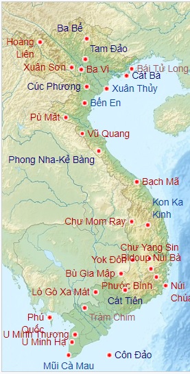 Emplacement des parcs nationaux du Vietnam