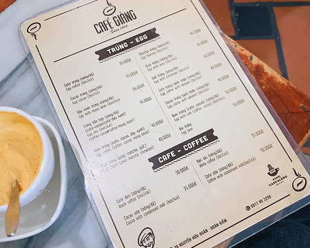 Menu du café Giang