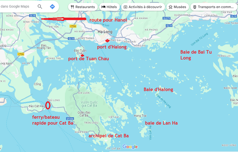 Carte de la baie de Lan Ha et les autres baies