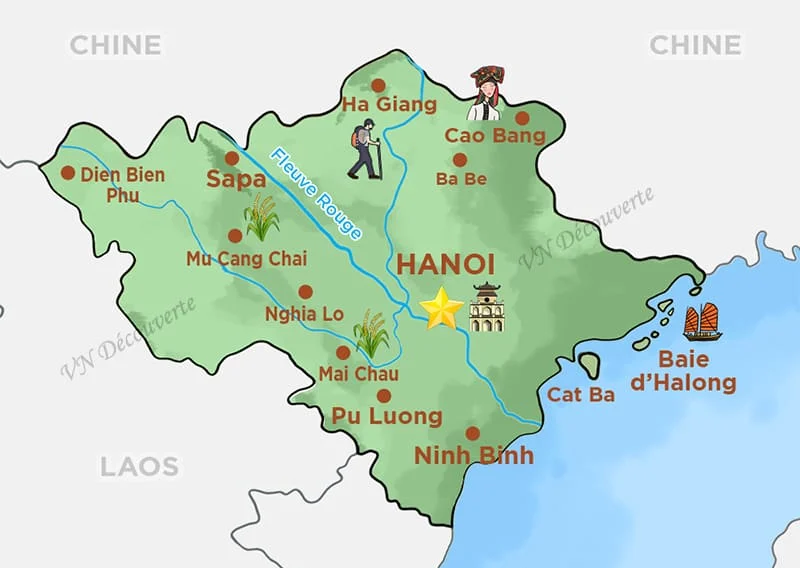 Carte touristique du nord du Vietnam