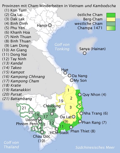 Répartition des Cham au Vietnam