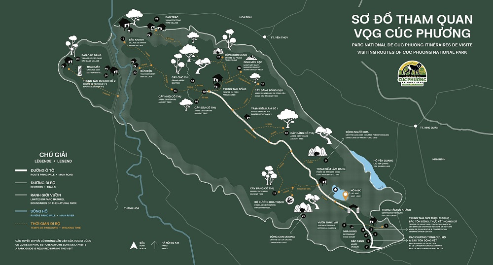 Plan de visite des principaux sites du parc national de Cuc Phuong