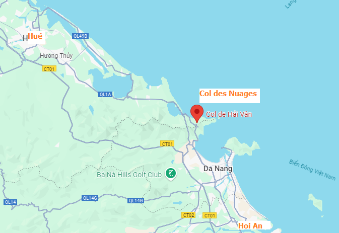 emplacement du col des Nuages entre Hue et Da Nang