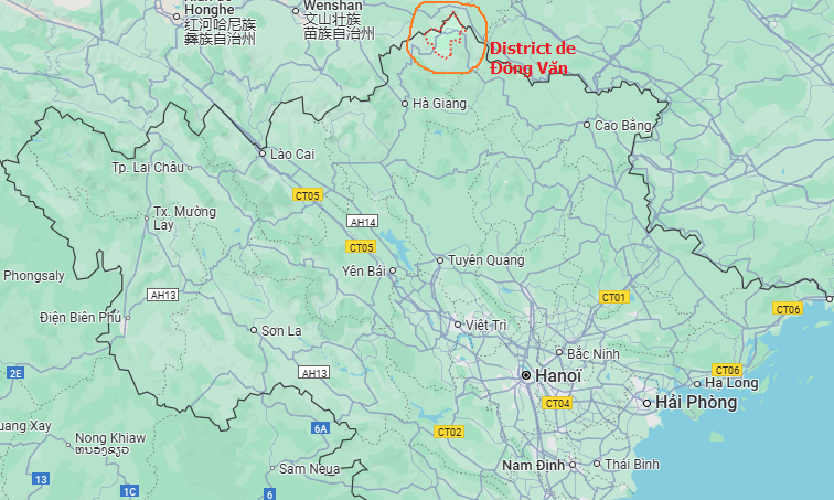 Carte : Emplacement du district de Đồng Văn, province de Hà Giang, à l’extrême nord du Vietnam.