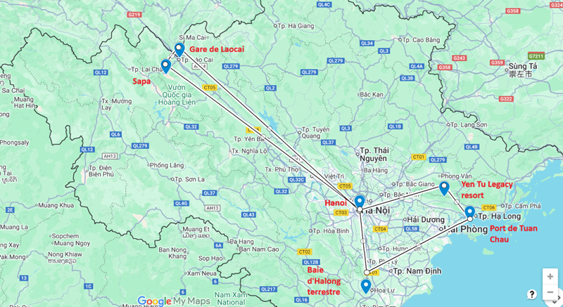 Carte du circuit haut de gamme dans le Nord du Vietnam
